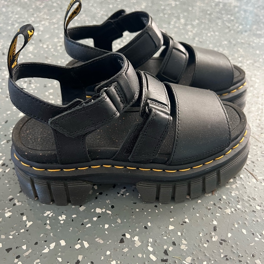 Dr. Martens Black Platform Sandals with Yellow Accents
